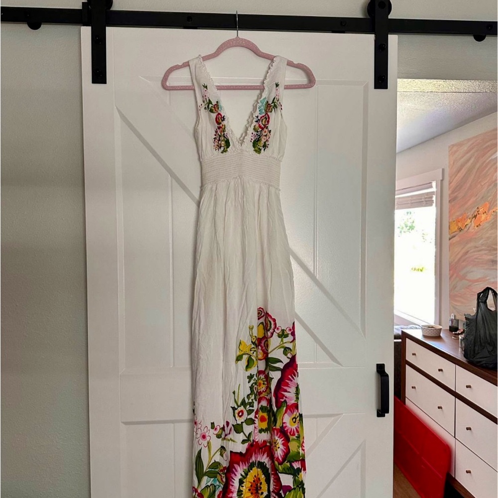 Desigual White Maxi Dress with Colorful Floral Design